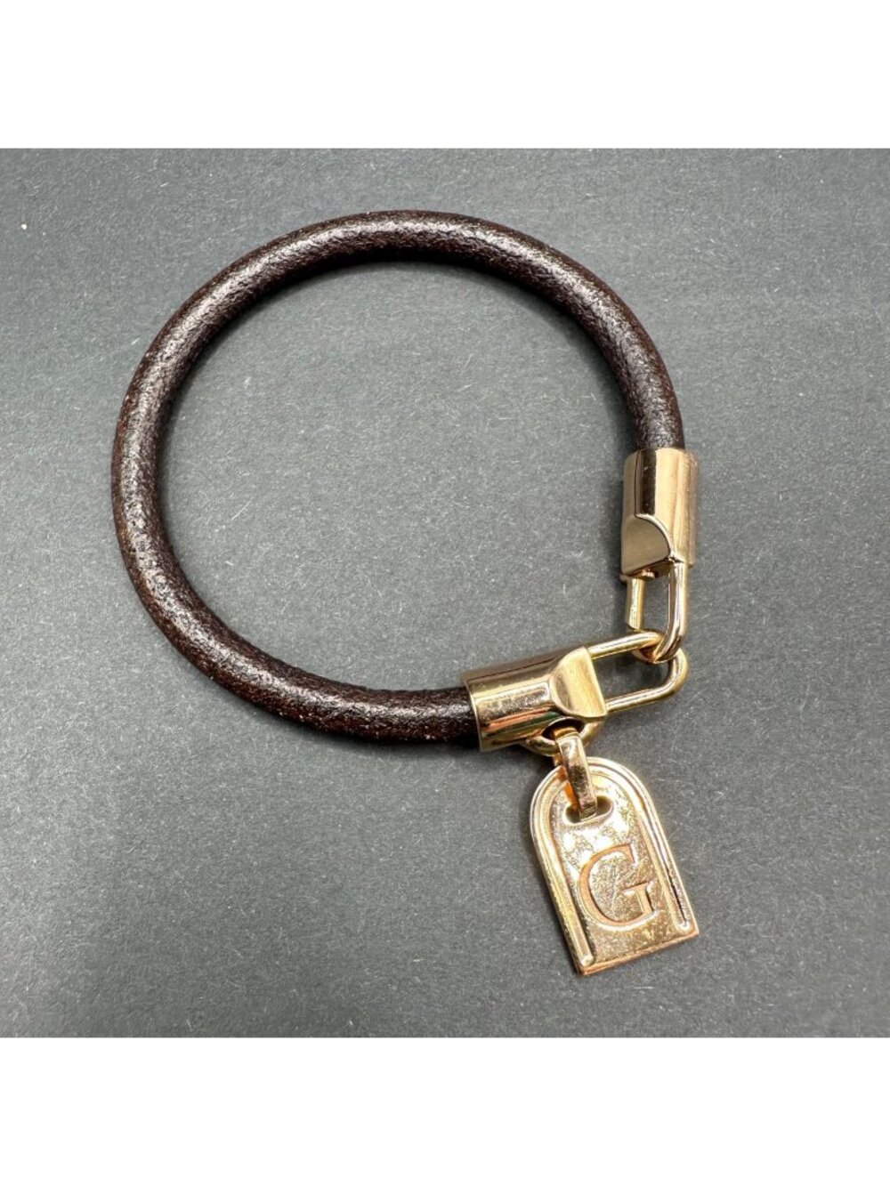 Milor Italy Initial Tag "G" Bronze Leather Statement Bracelet Cuff Size 6.5